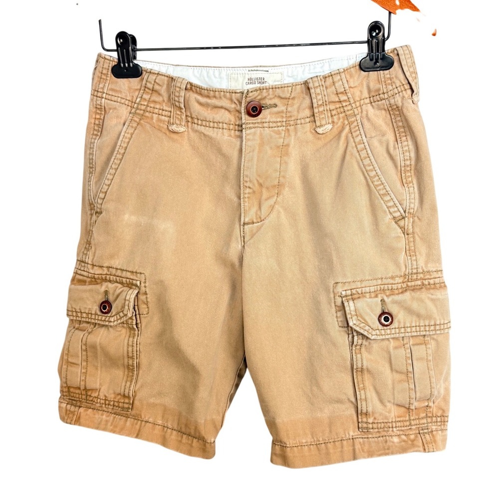 Vintage Y2K Hollister Cargo Shorts Mens 28 Khaki‎ Tan Button Fly Utility Cotton